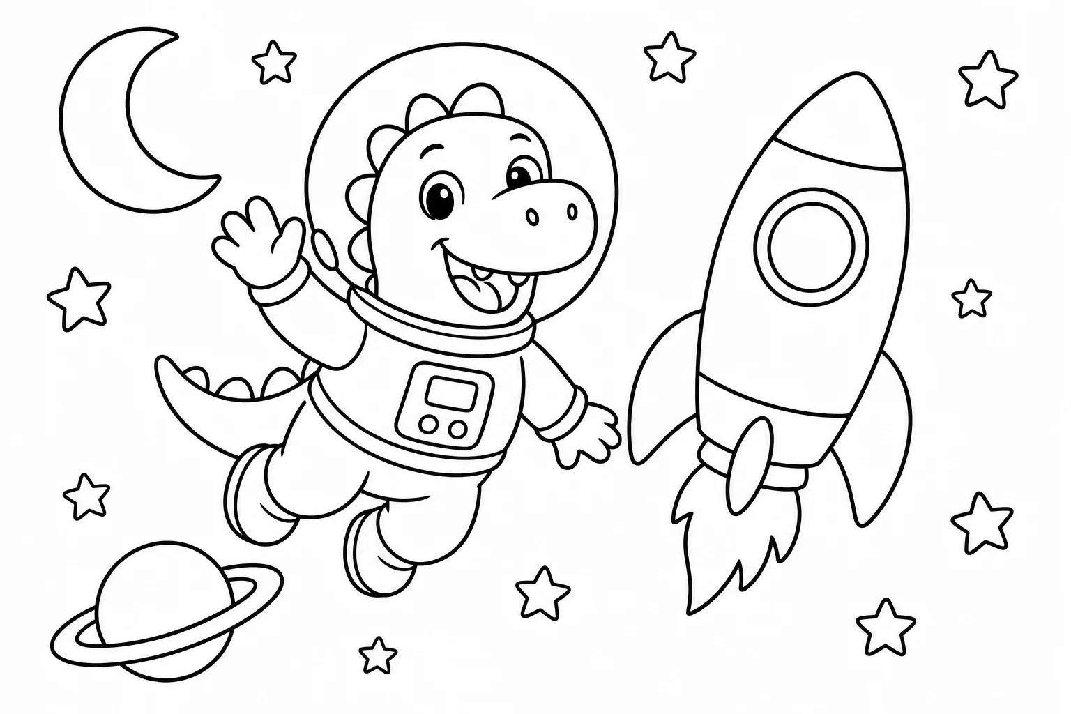 Dinosaurs astronaut dino — classic dinosaurs coloring page (ages 5–10)