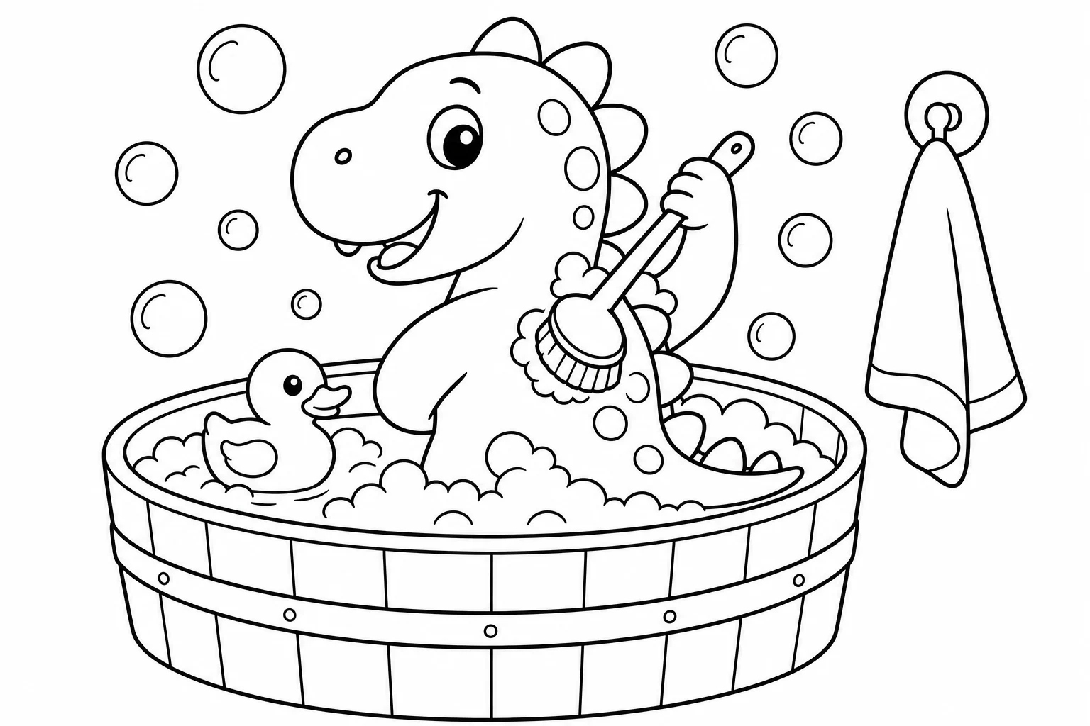 Dinosaurs bath time dino — classic dinosaurs coloring page (ages 5–10)