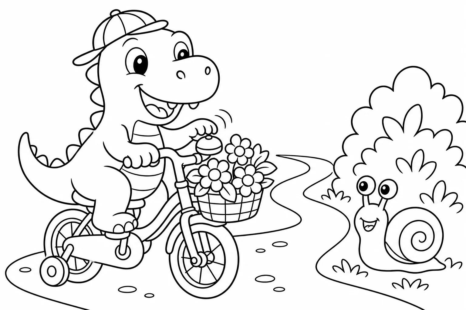 Dinosaurs bicycle dino — classic dinosaurs coloring page (ages 5–10)