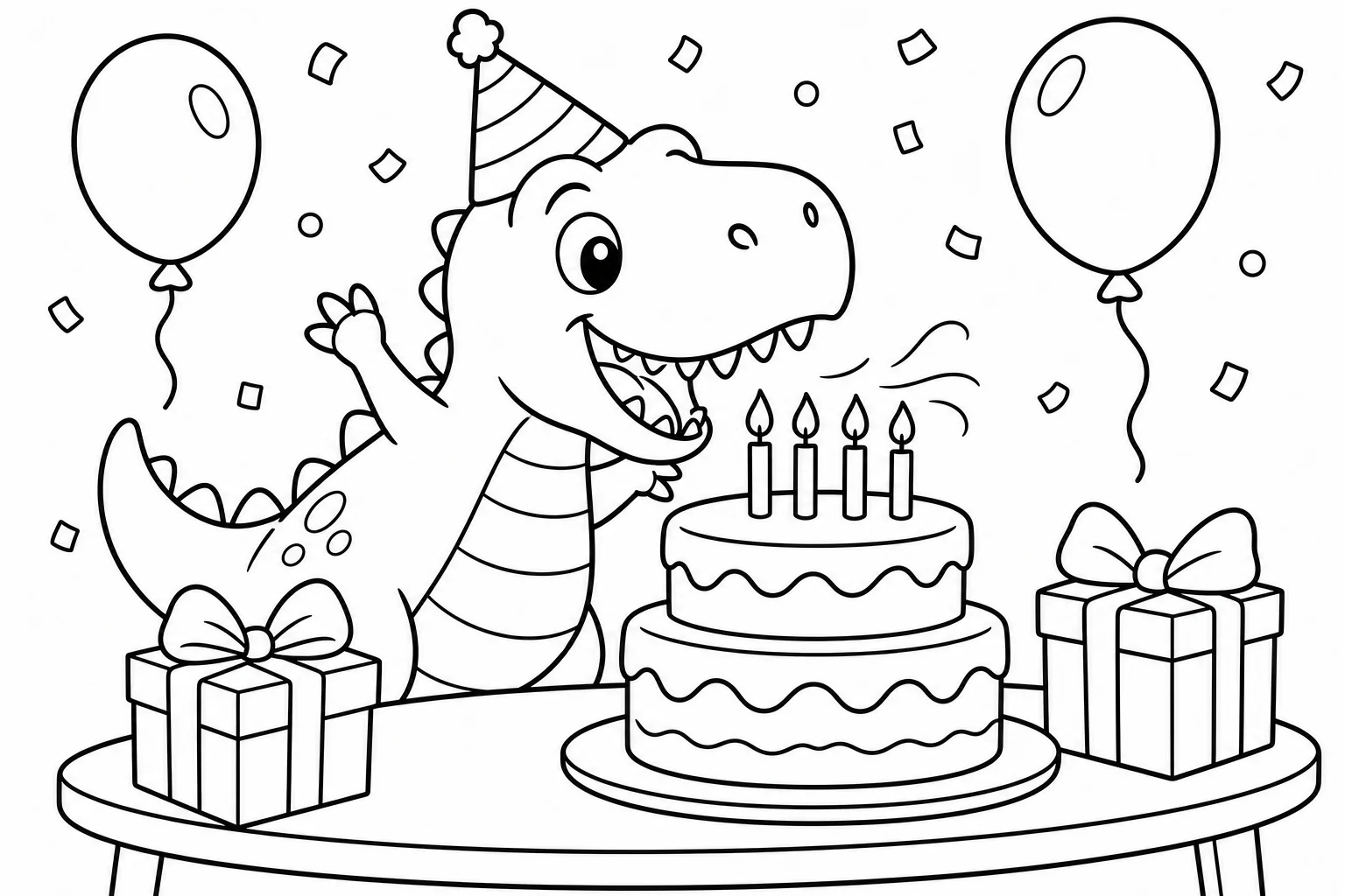 Dinosaurs birthday trex — classic dinosaurs coloring page (ages 5–10)