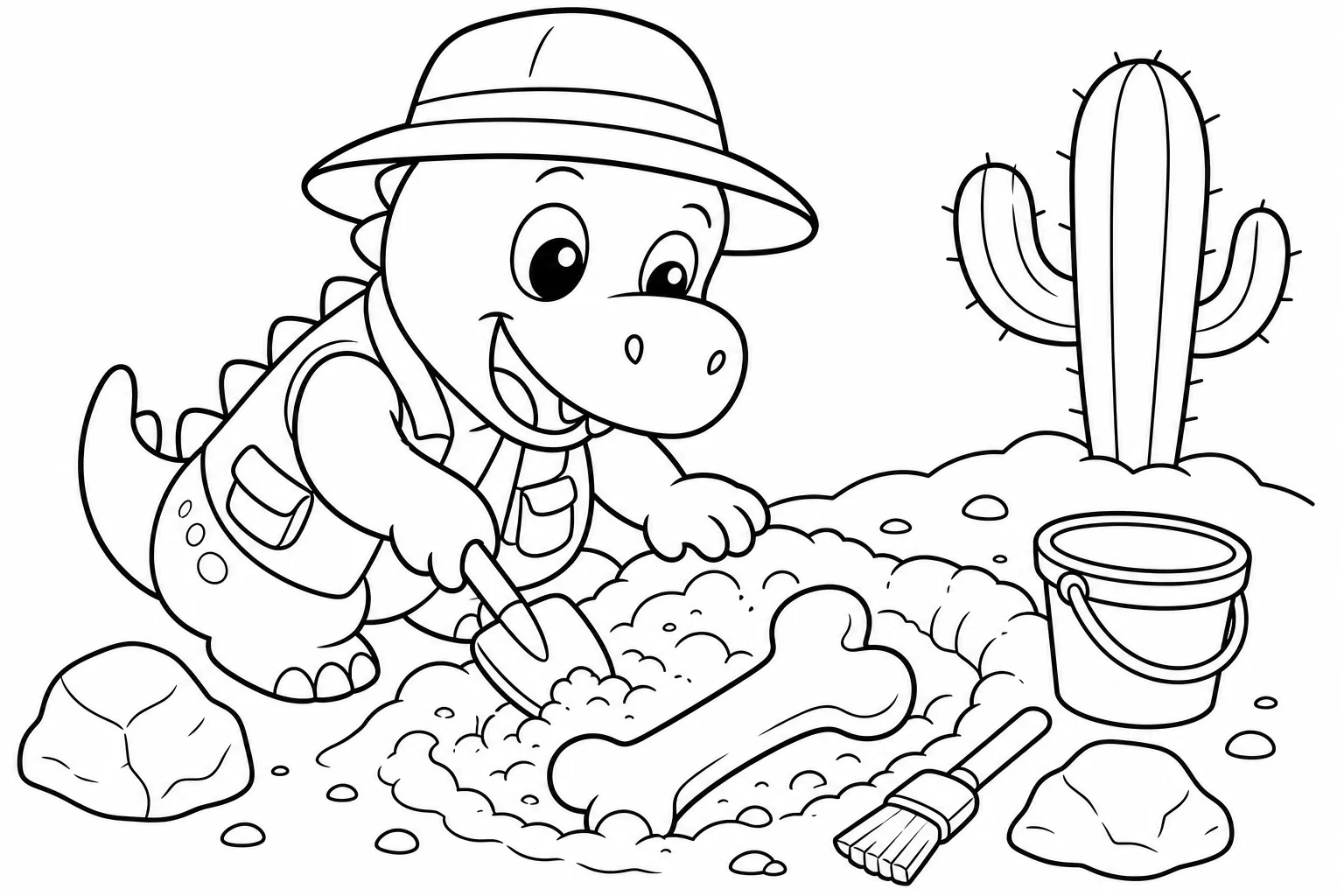 Dinosaurs digging bones dino — classic dinosaurs coloring page (ages 5–10)