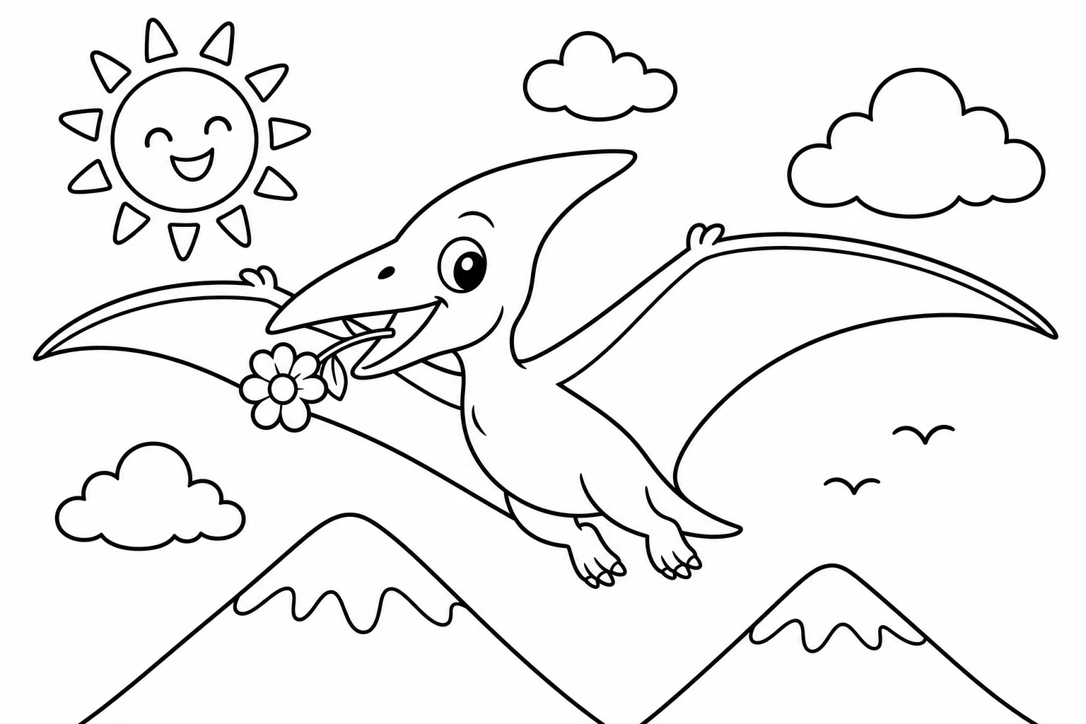 Dinosaurs flying pterodactyl — classic dinosaurs coloring page (ages 5–10)