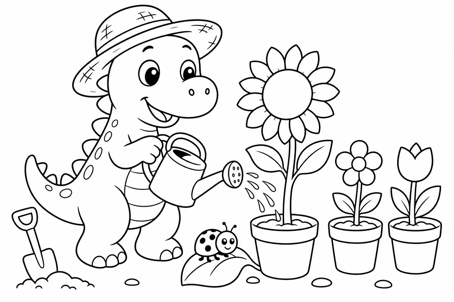 Dinosaurs gardener dino — classic dinosaurs coloring page (ages 5–10)