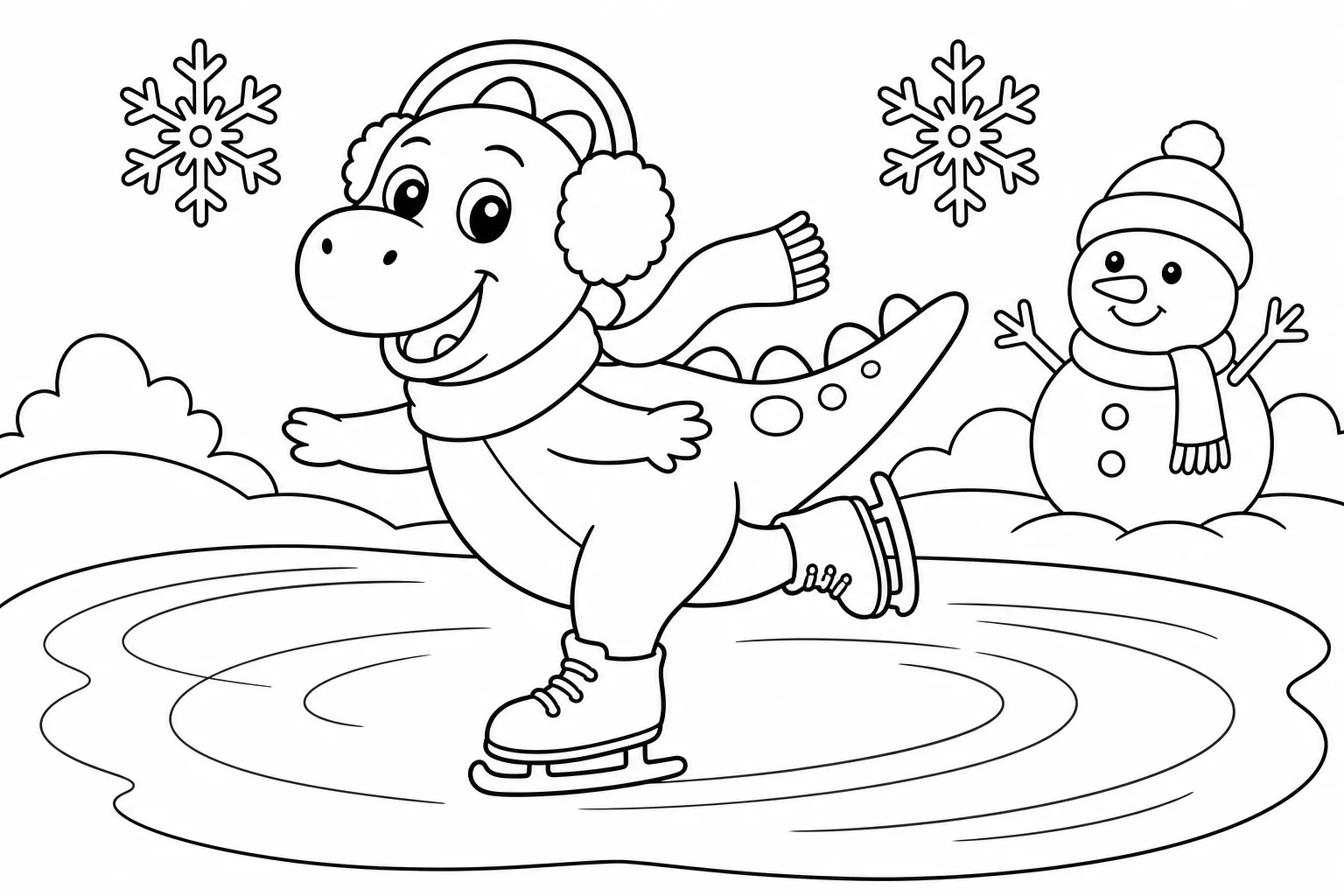 Dinosaurs ice skating dino — classic dinosaurs coloring page (ages 5–10)