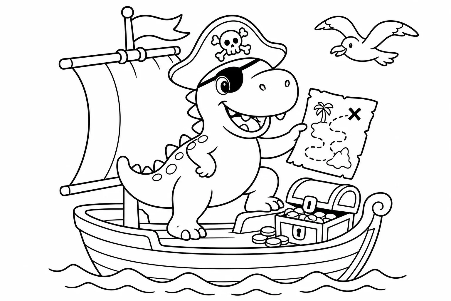 Dinosaurs pirate dino — classic dinosaurs coloring page (ages 5–10)