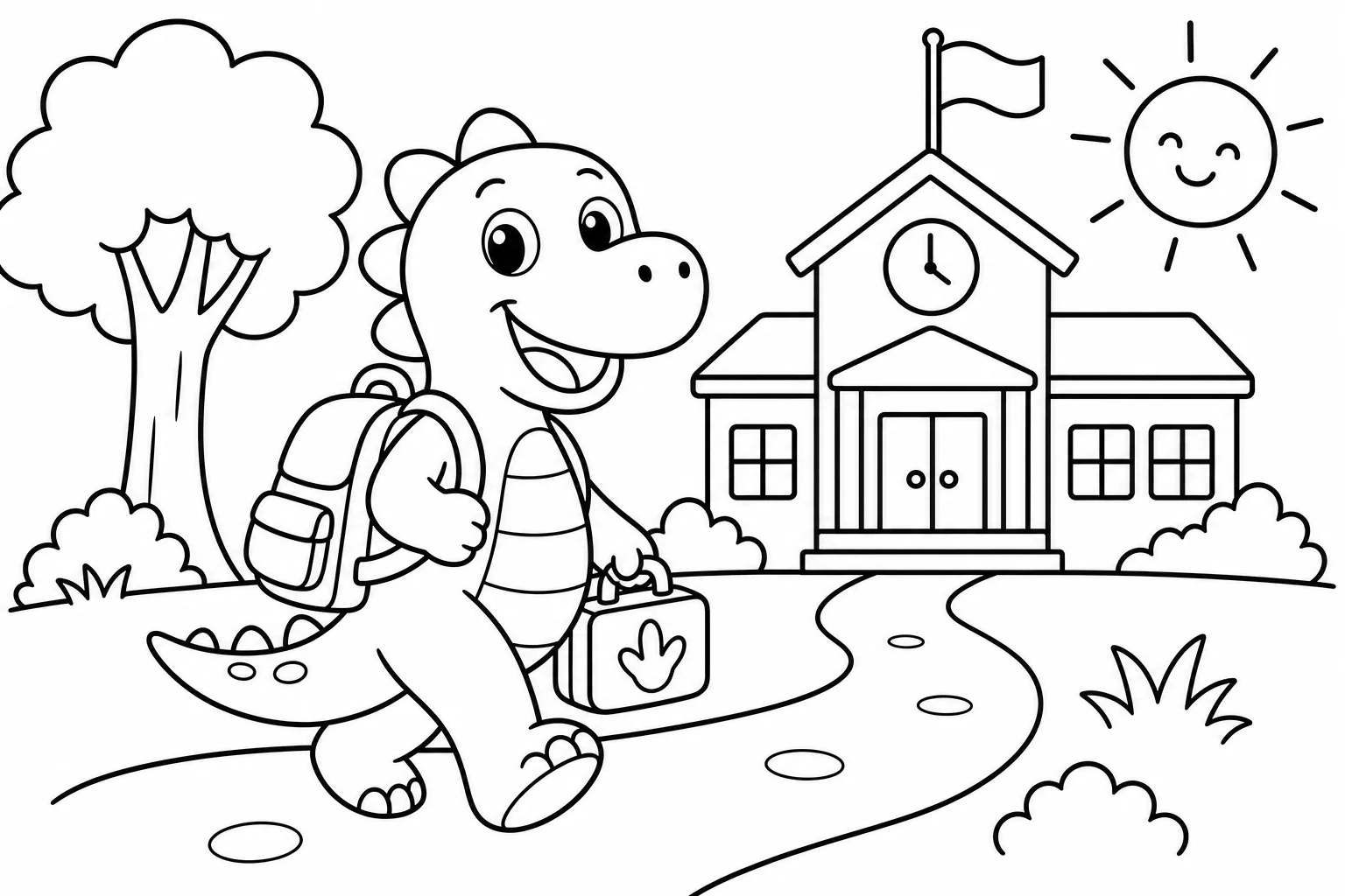 Dinosaurs school dino — classic dinosaurs coloring page (ages 5–10)