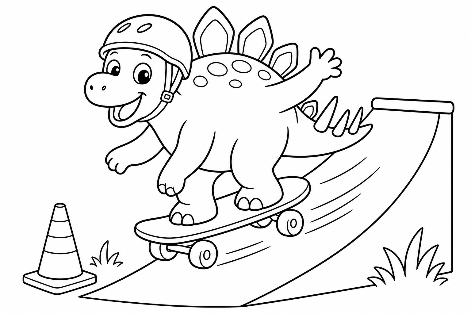 Dinosaurs skateboard dino — classic dinosaurs coloring page (ages 5–10)