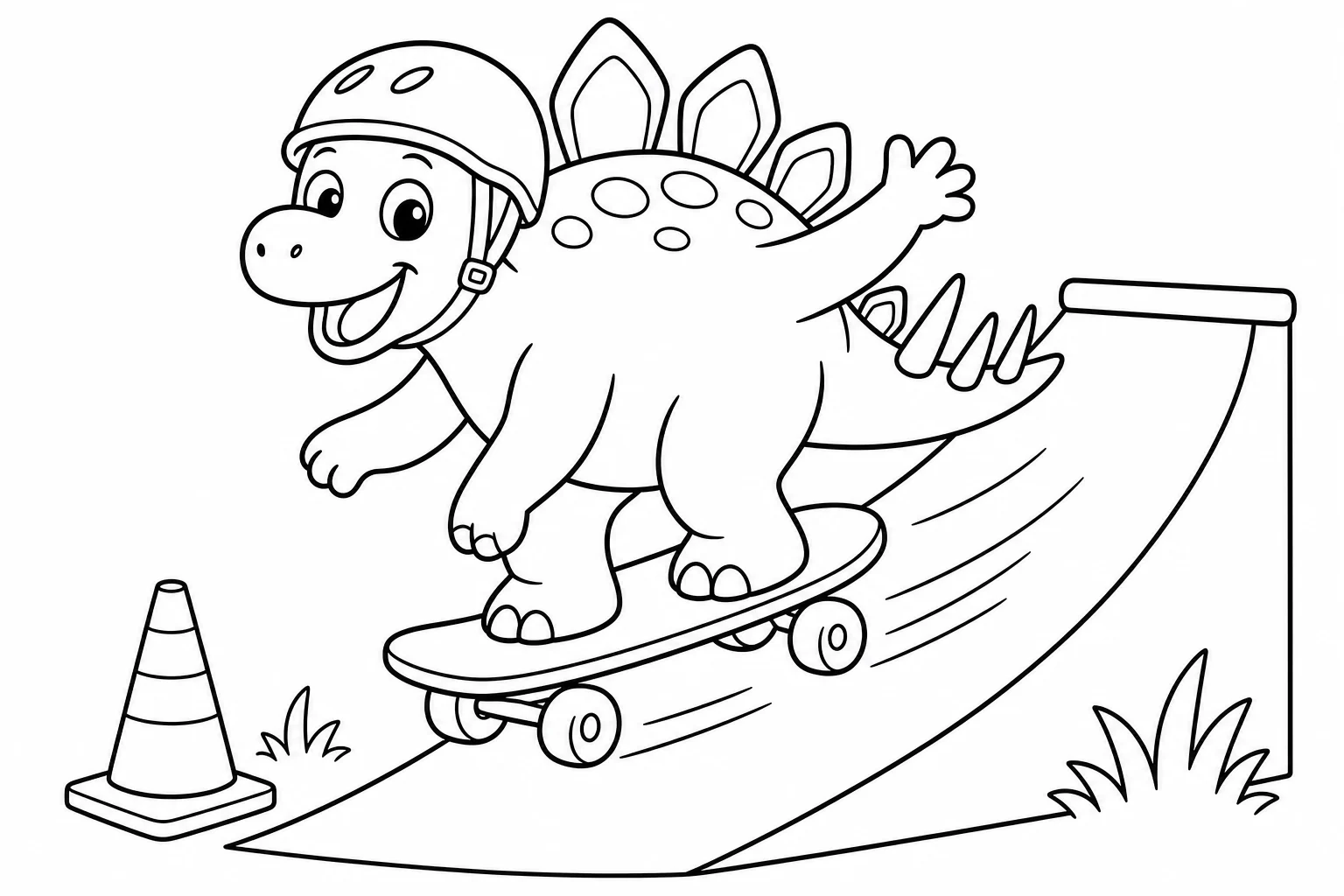 Dinosaurs skateboard dino — classic dinosaurs coloring page (ages 5–10)
