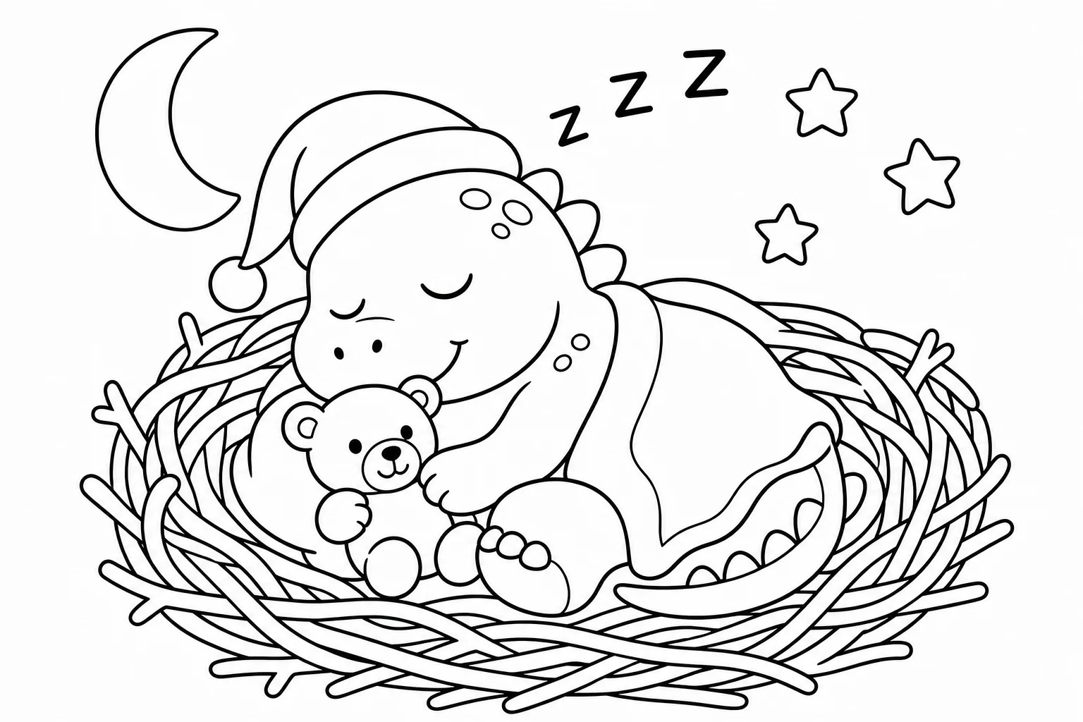Dinosaurs sleeping dino — classic dinosaurs coloring page (ages 5–10)