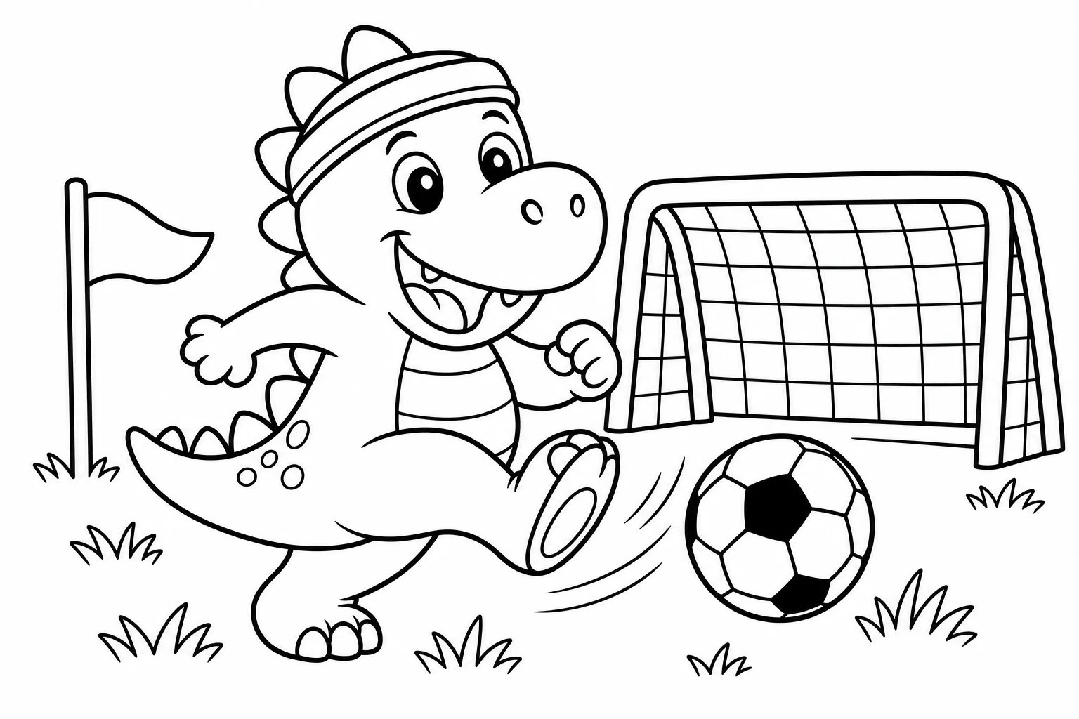 Dinosaurs soccer dino — classic dinosaurs coloring page (ages 5–10)