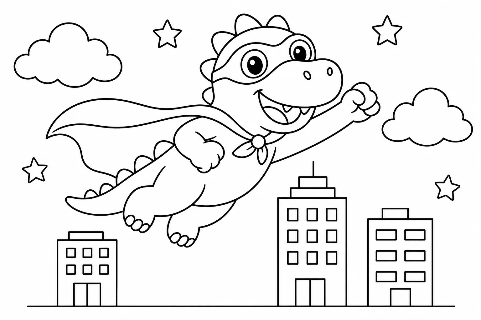 Dinosaurs superhero dino — classic dinosaurs coloring page (ages 5–10)