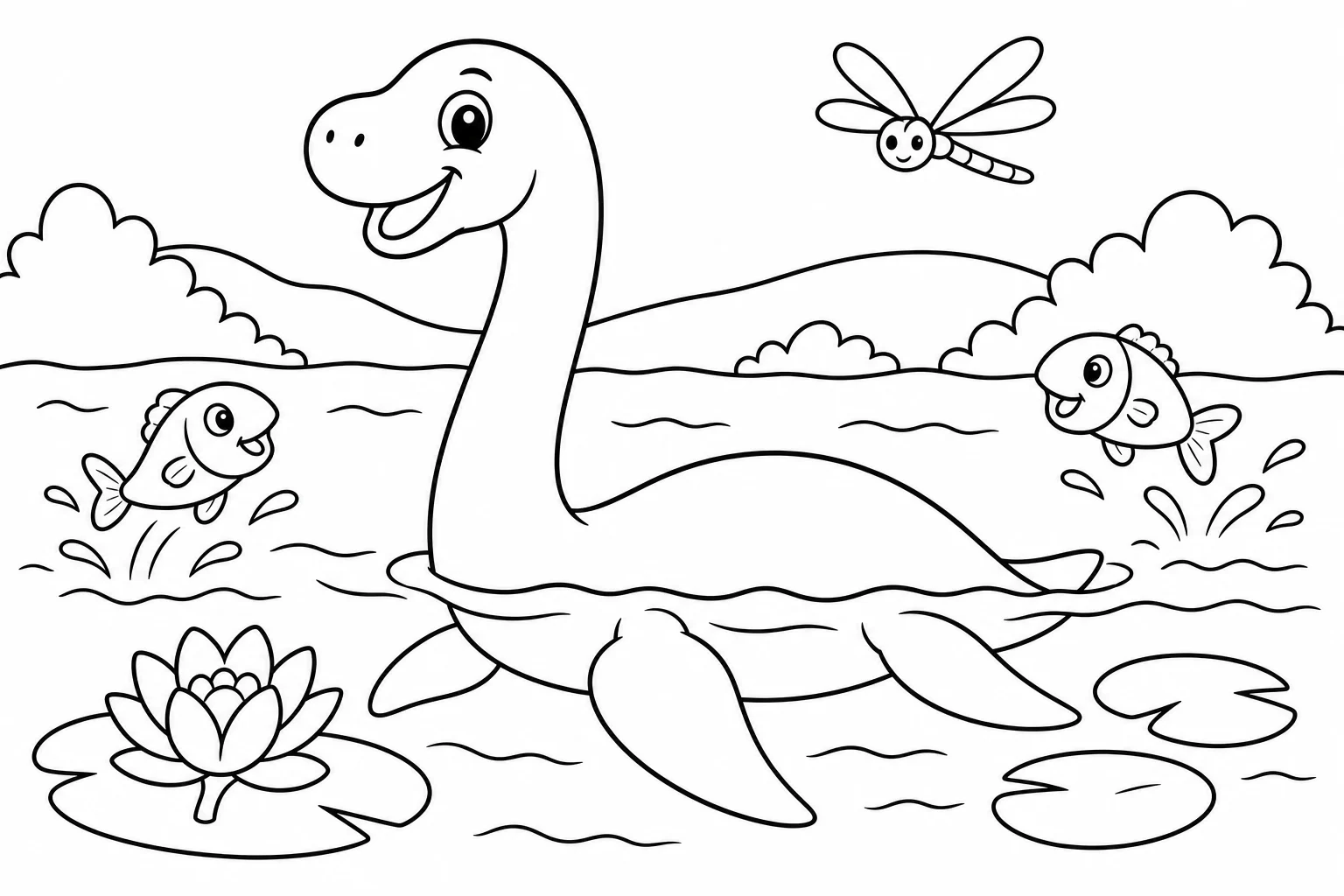 Dinosaurs swimming dino — classic dinosaurs coloring page (ages 5–10)