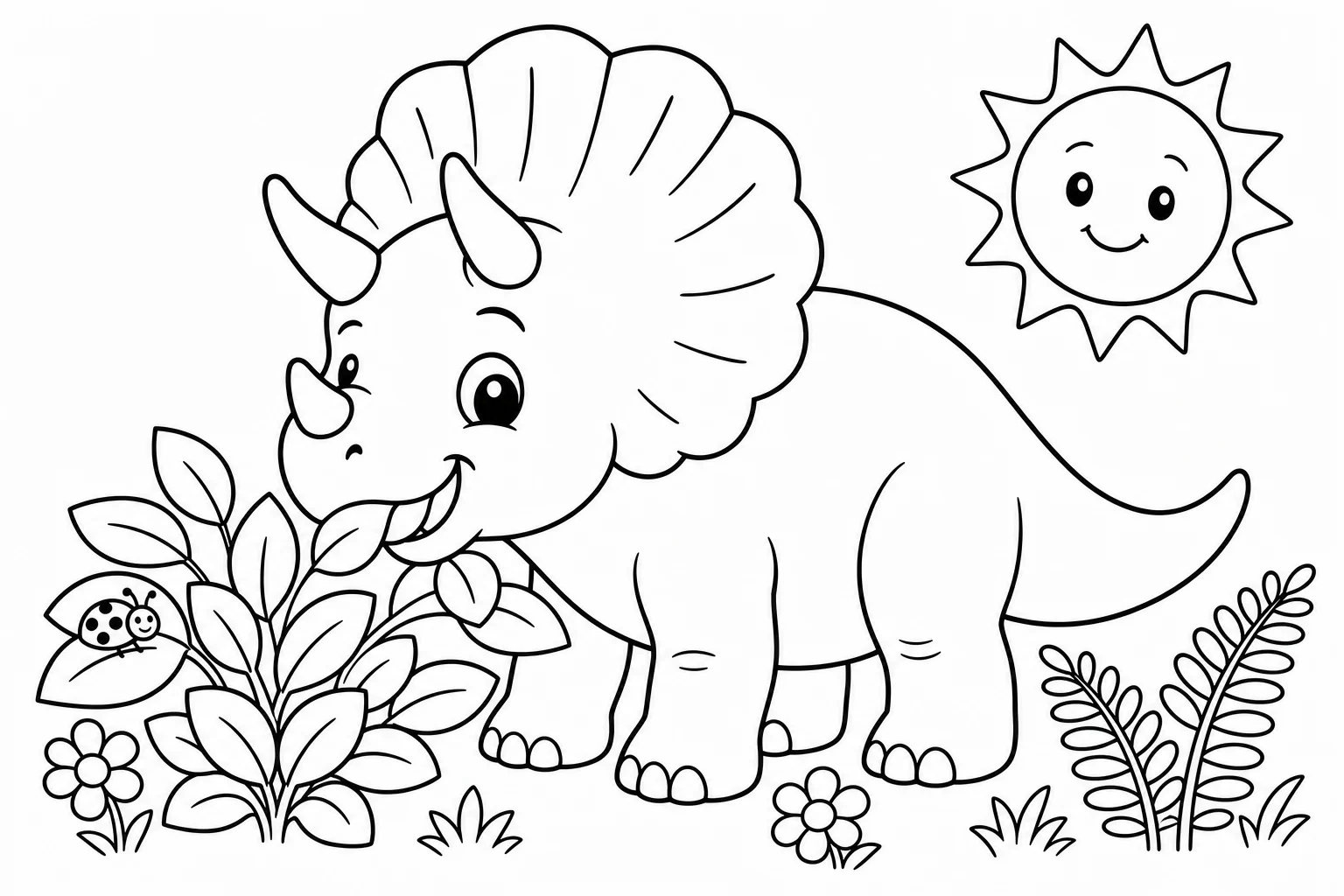 Dinosaurs triceratops eating — classic dinosaurs coloring page (ages 5–10)