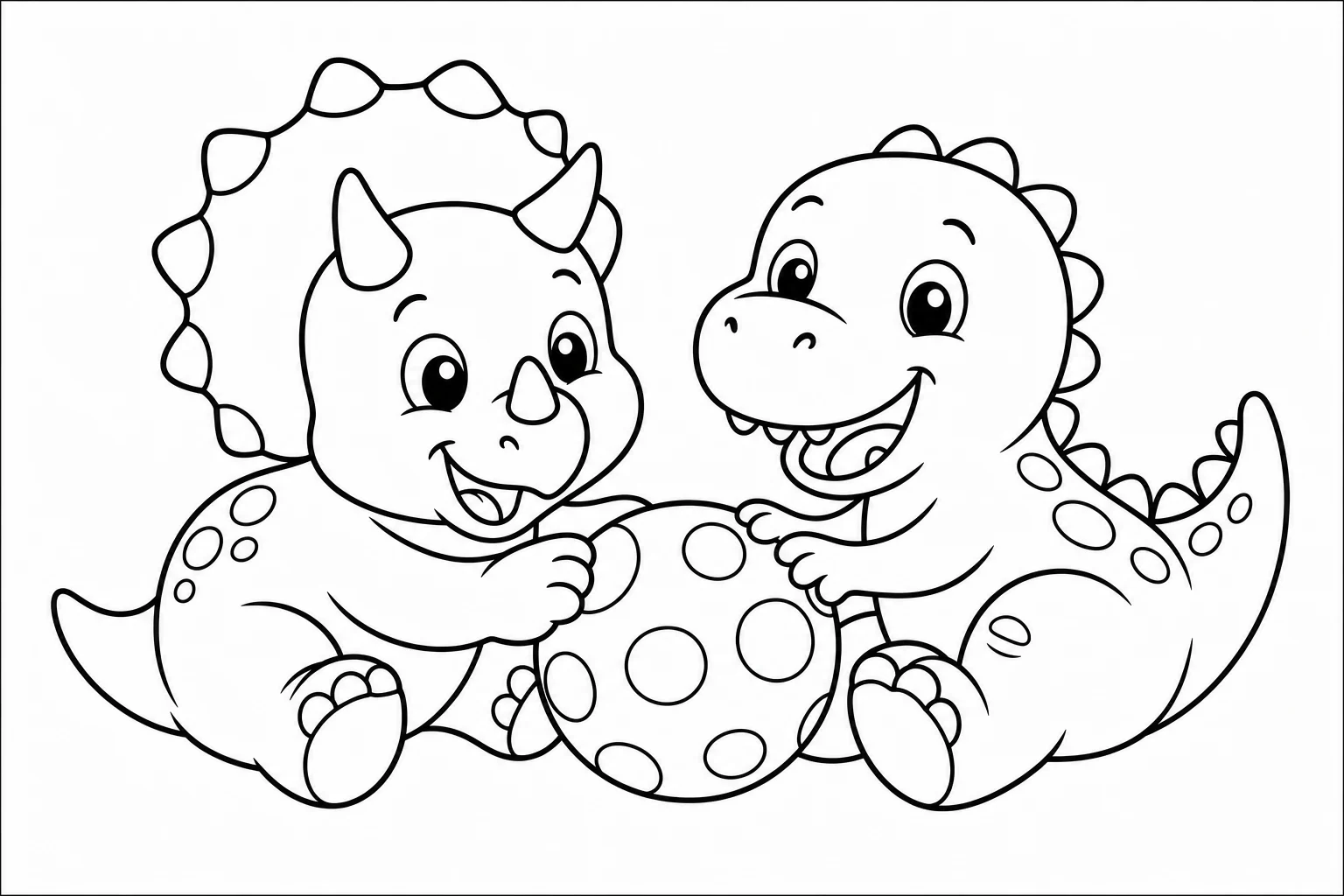 Dinosaurs two friends — easy dinosaurs coloring page (ages 2–5)