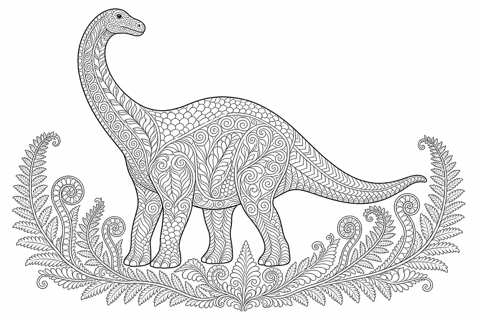Dinosaurs zentangle — detailed dinosaurs coloring page (ages 9+ & adults)