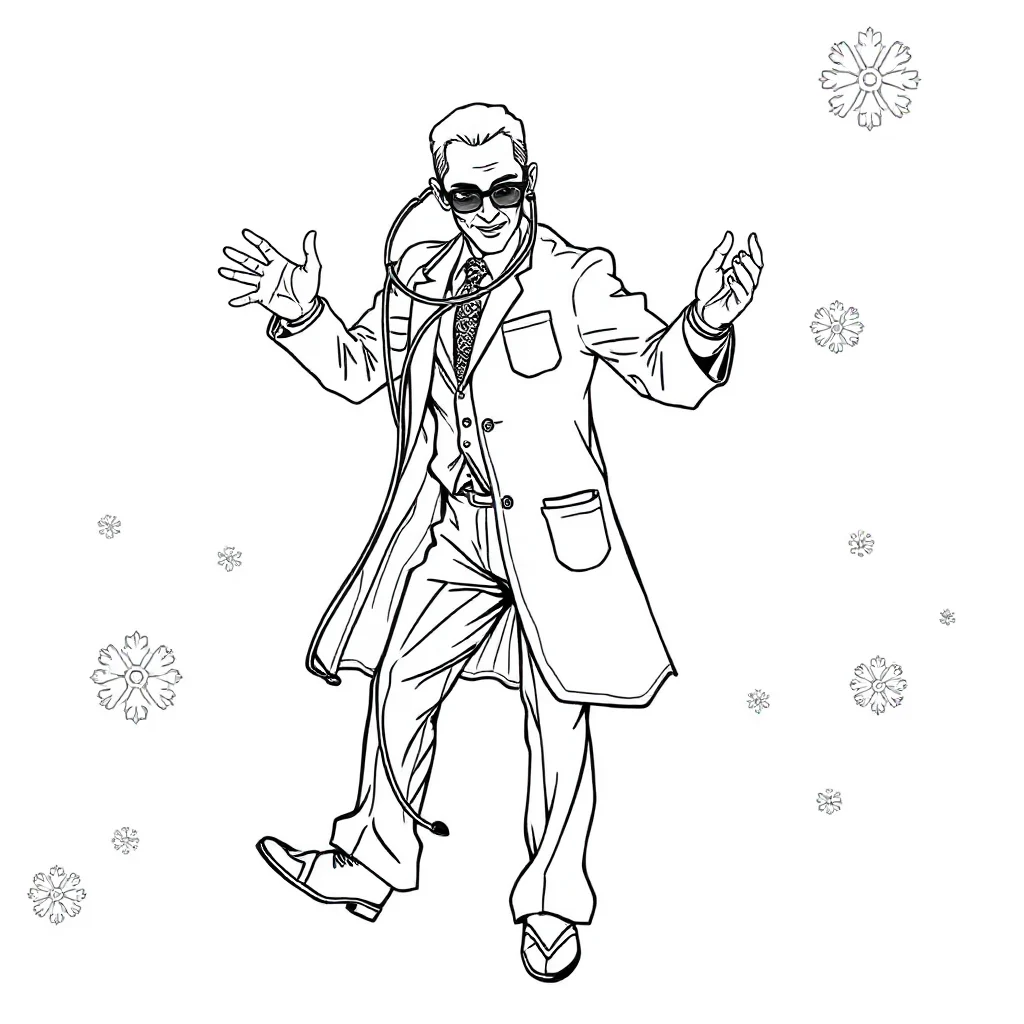 Doctors a doctor with a stethoscope dancing — detailed doctors coloring page (ages 9+ & adults)