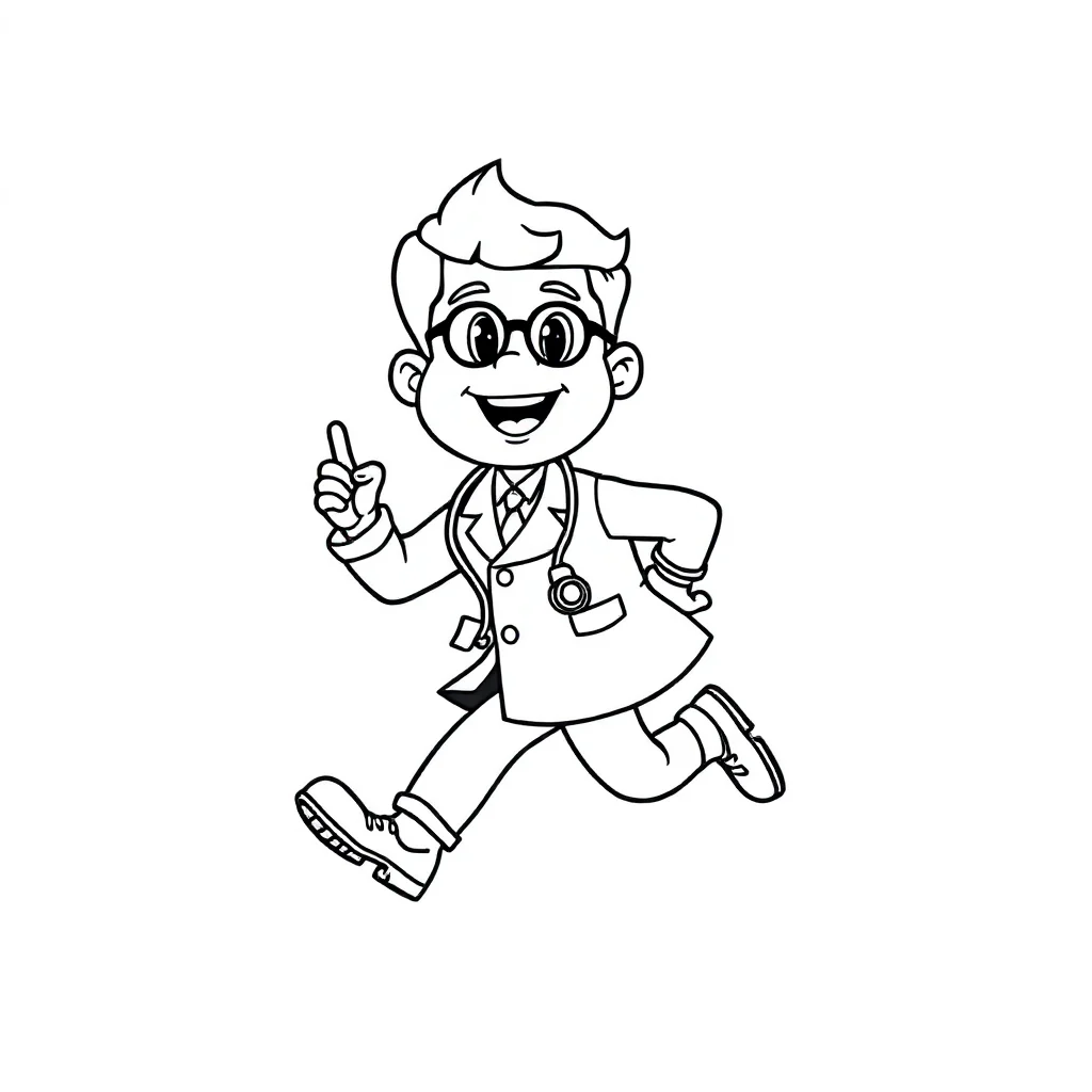 Doctors a friendly doctor running — easy doctors coloring page (ages 2–5)