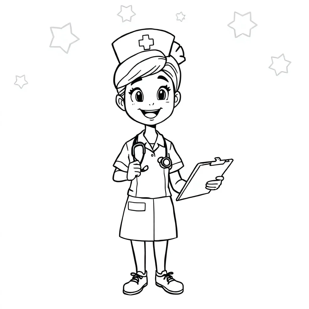 Doctors a nurse with a clipboard — easy doctors coloring page (ages 2–5)