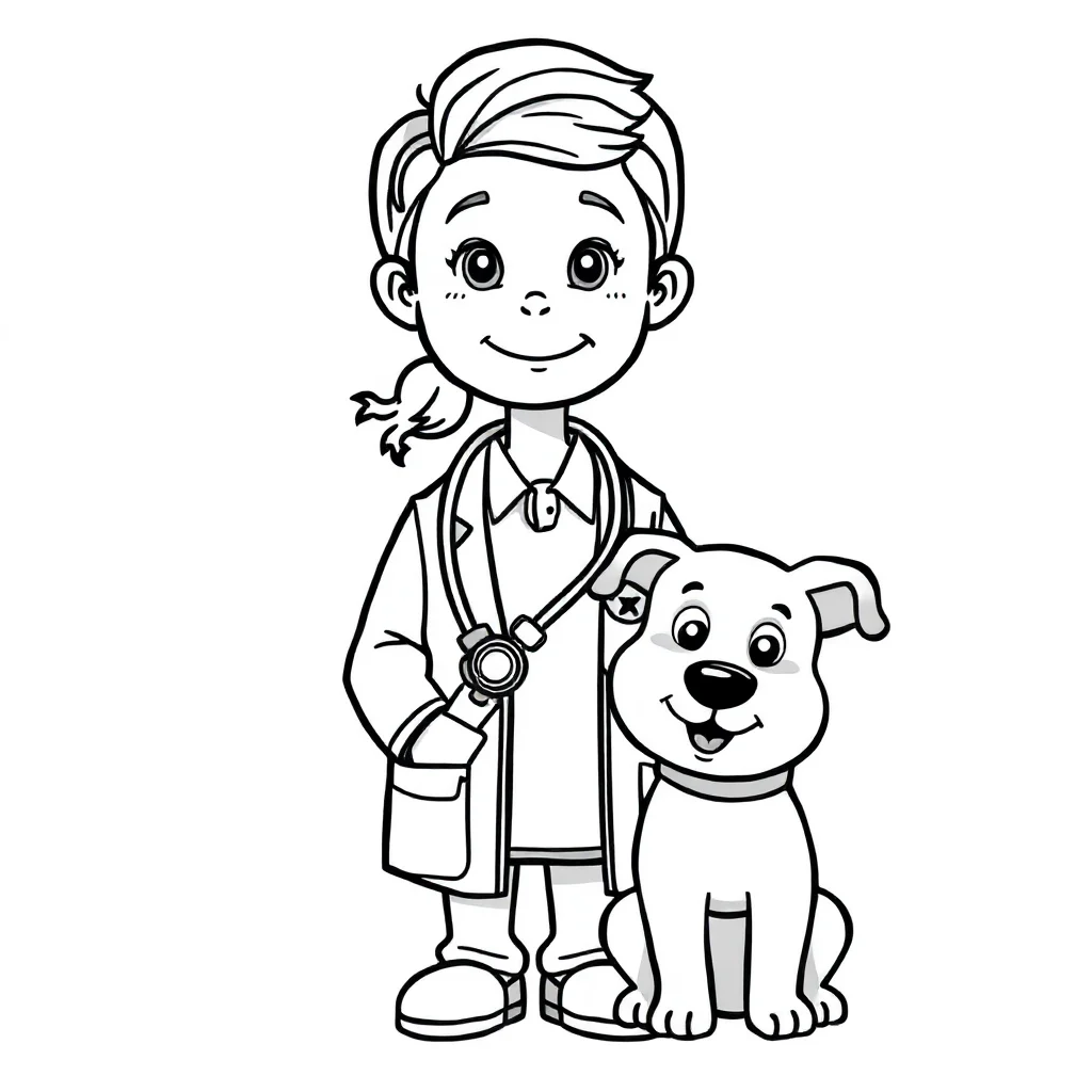 Doctors a vet with a pet — easy doctors coloring page (ages 2–5)