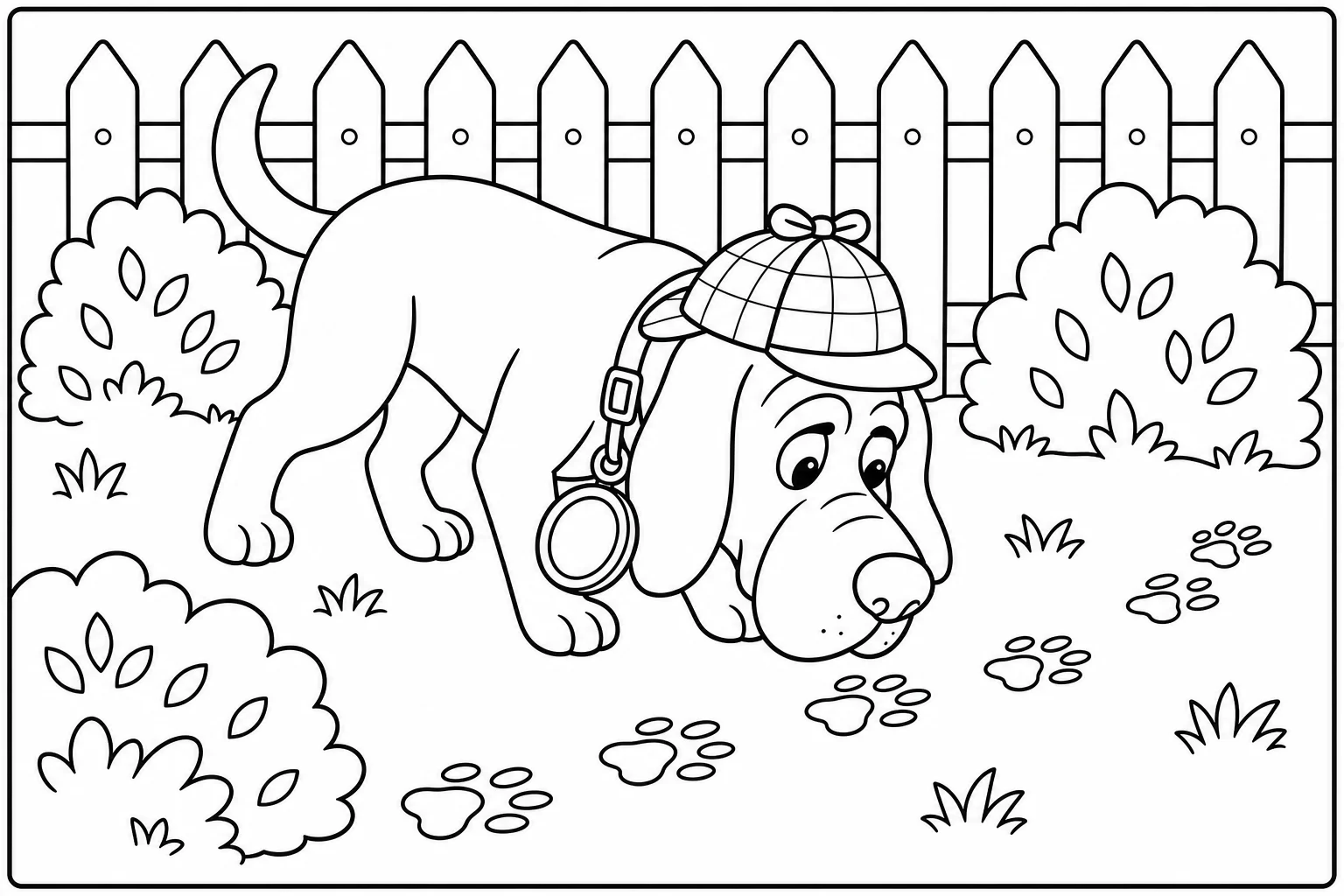 Dogs detective dog — classic dogs coloring page (ages 5–10)