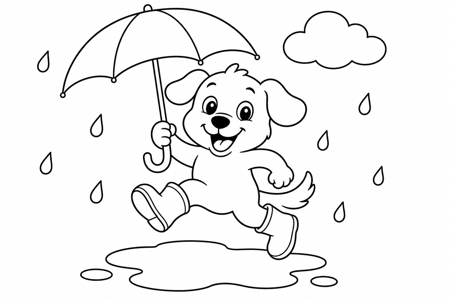 Dogs dog umbrella rain — easy dogs coloring page (ages 2–5)