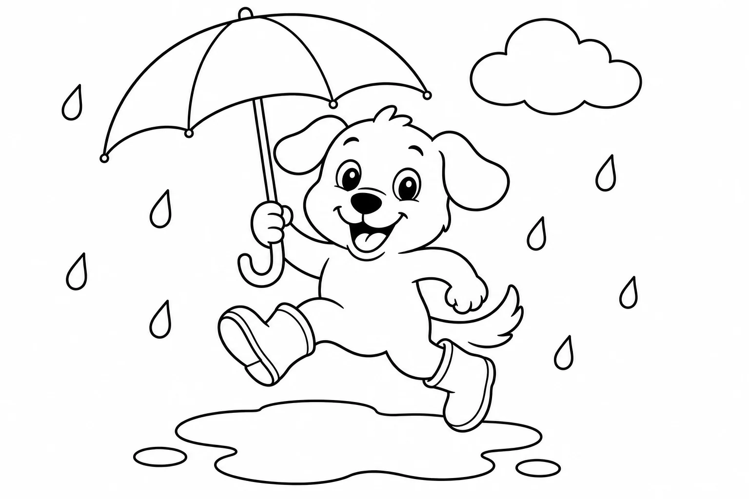 Dogs dog umbrella rain — easy dogs coloring page (ages 2–5)