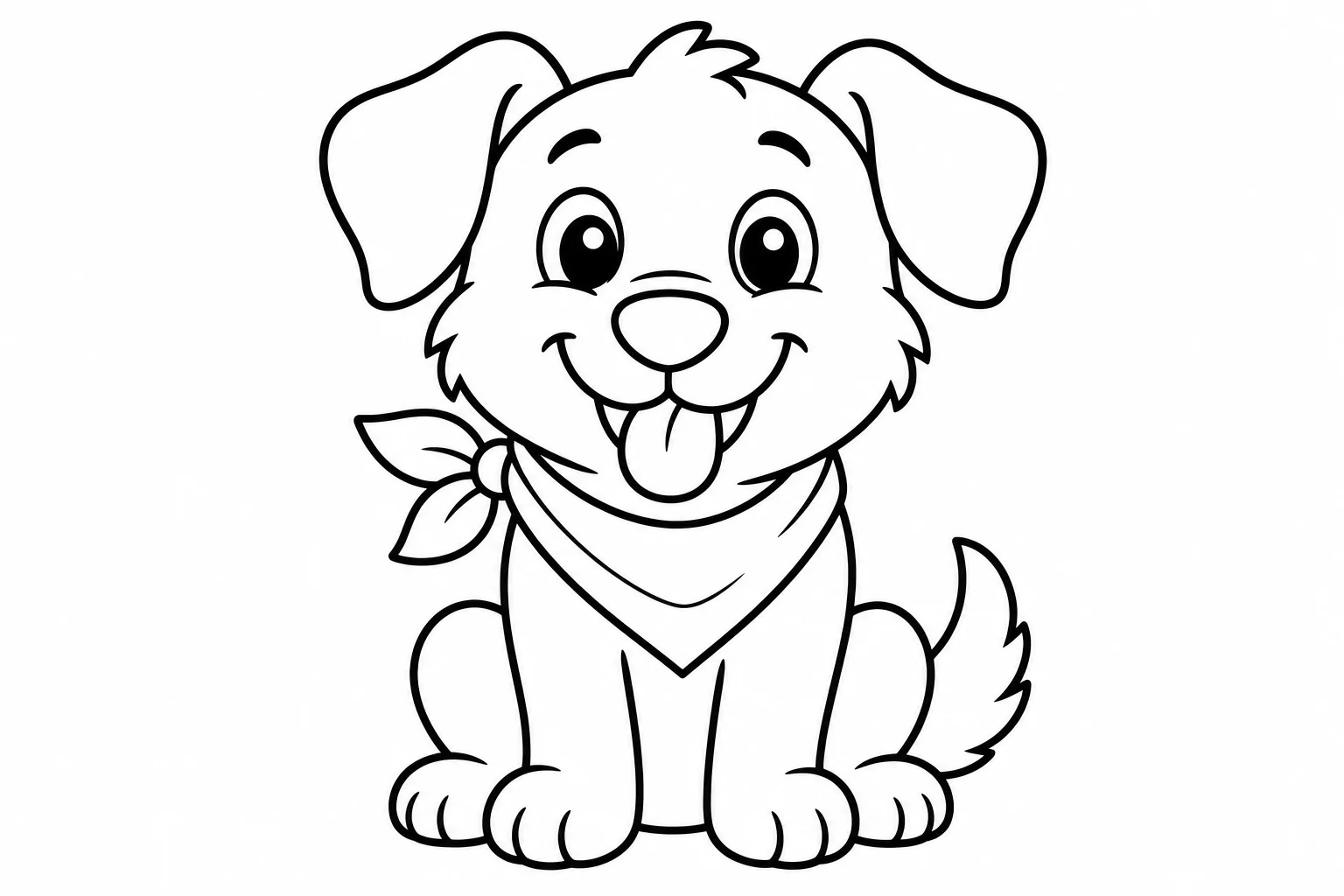 Dogs dog with bandana — easy dogs coloring page (ages 2–5)