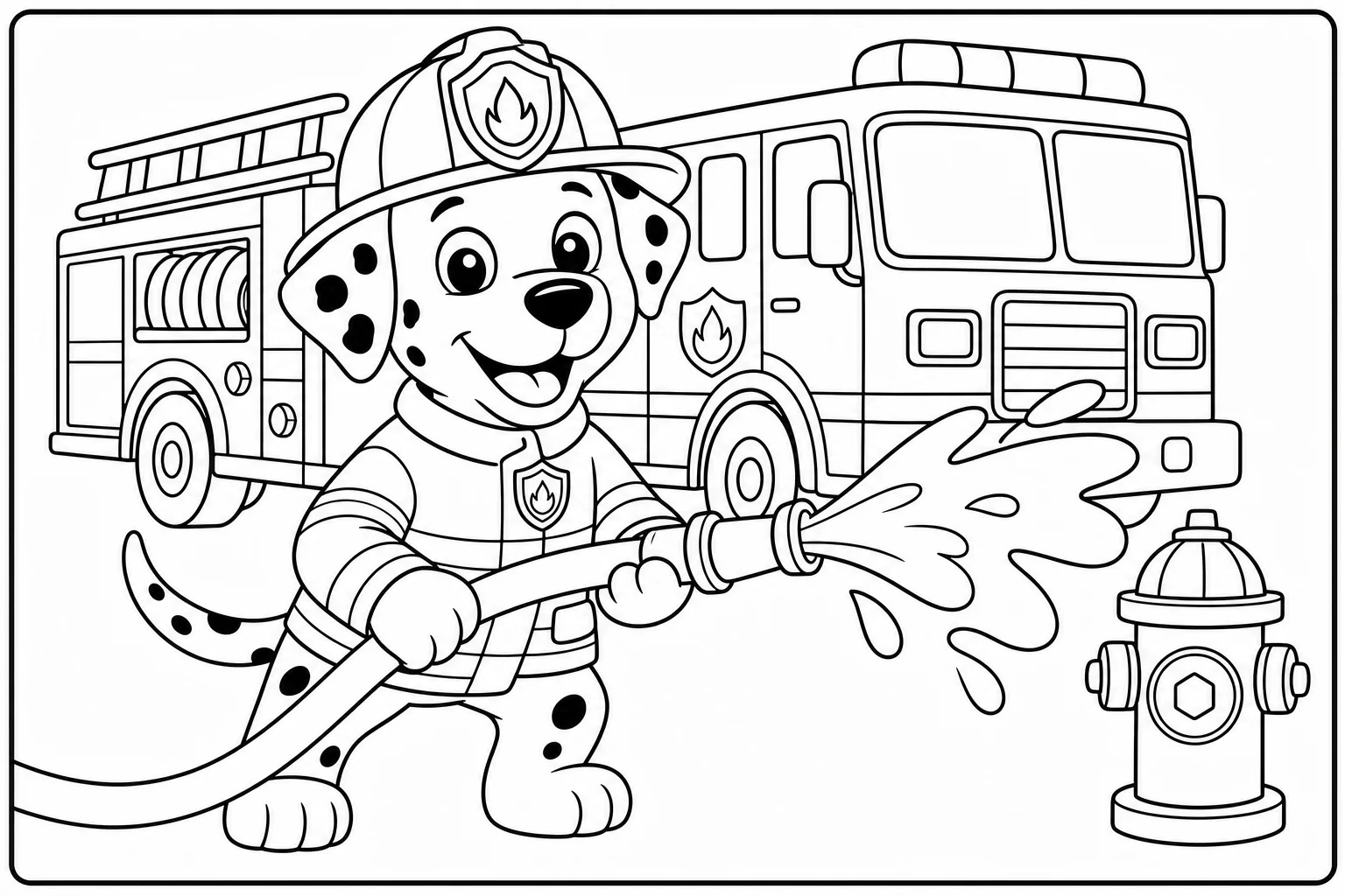 Dogs firefighter dog — classic dogs coloring page (ages 5–10)
