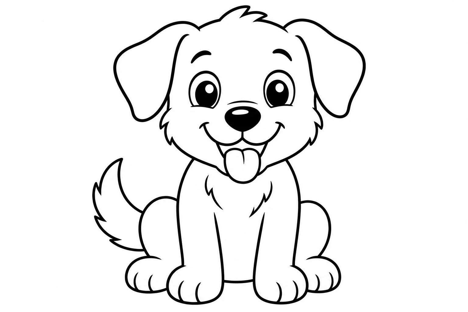 Dogs happy puppy sitting — easy dogs coloring page (ages 2–5)