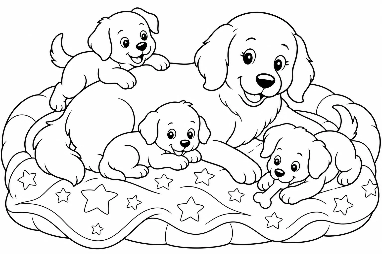 Dogs mama dog puppies — classic dogs coloring page (ages 5–10)