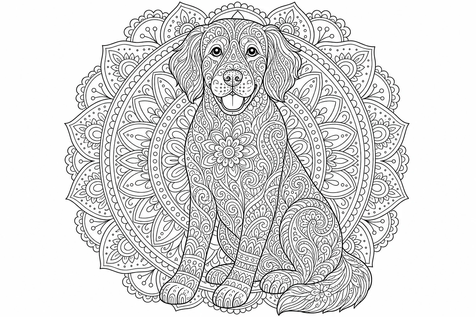 Dogs mandala — detailed dogs coloring page (ages 9+ & adults)
