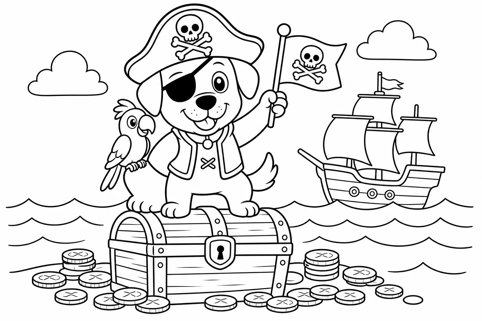 Dogs pirate dog — classic dogs coloring page (ages 5–10)