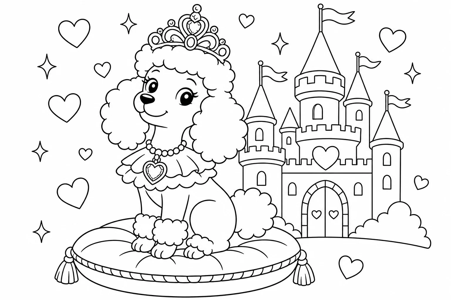 Dogs princess dog — classic dogs coloring page (ages 5–10)