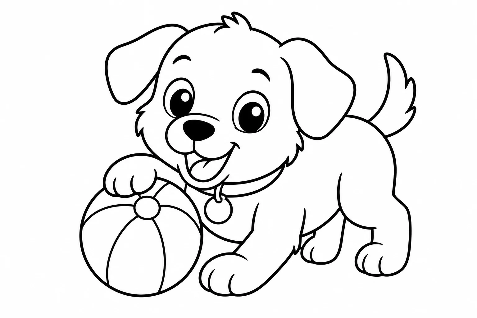 Dogs puppy with ball — easy dogs coloring page (ages 2–5)