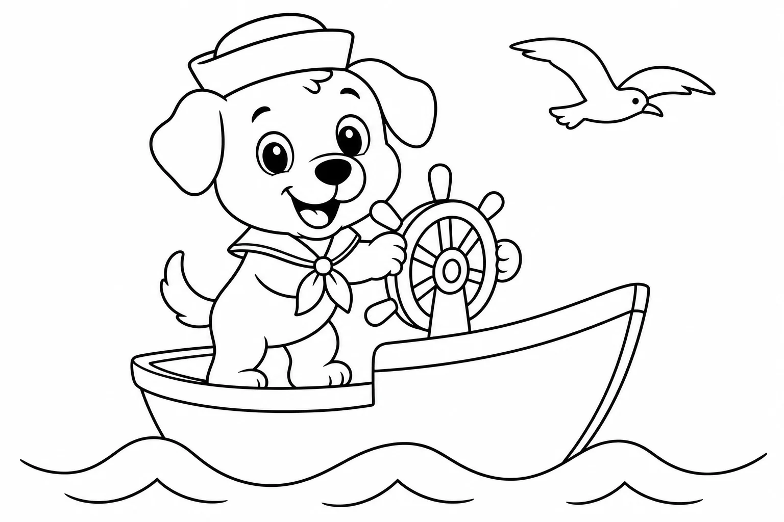 Dogs sailor dog — easy dogs coloring page (ages 2–5)