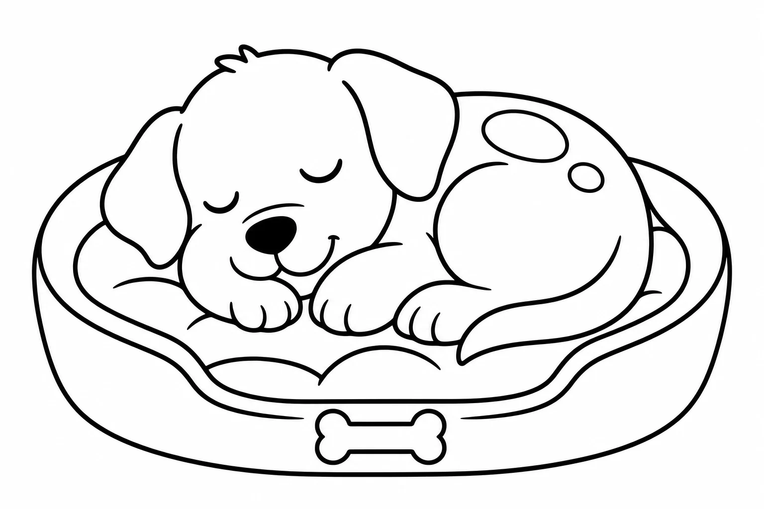 Dogs sleepy puppy — easy dogs coloring page (ages 2–5)