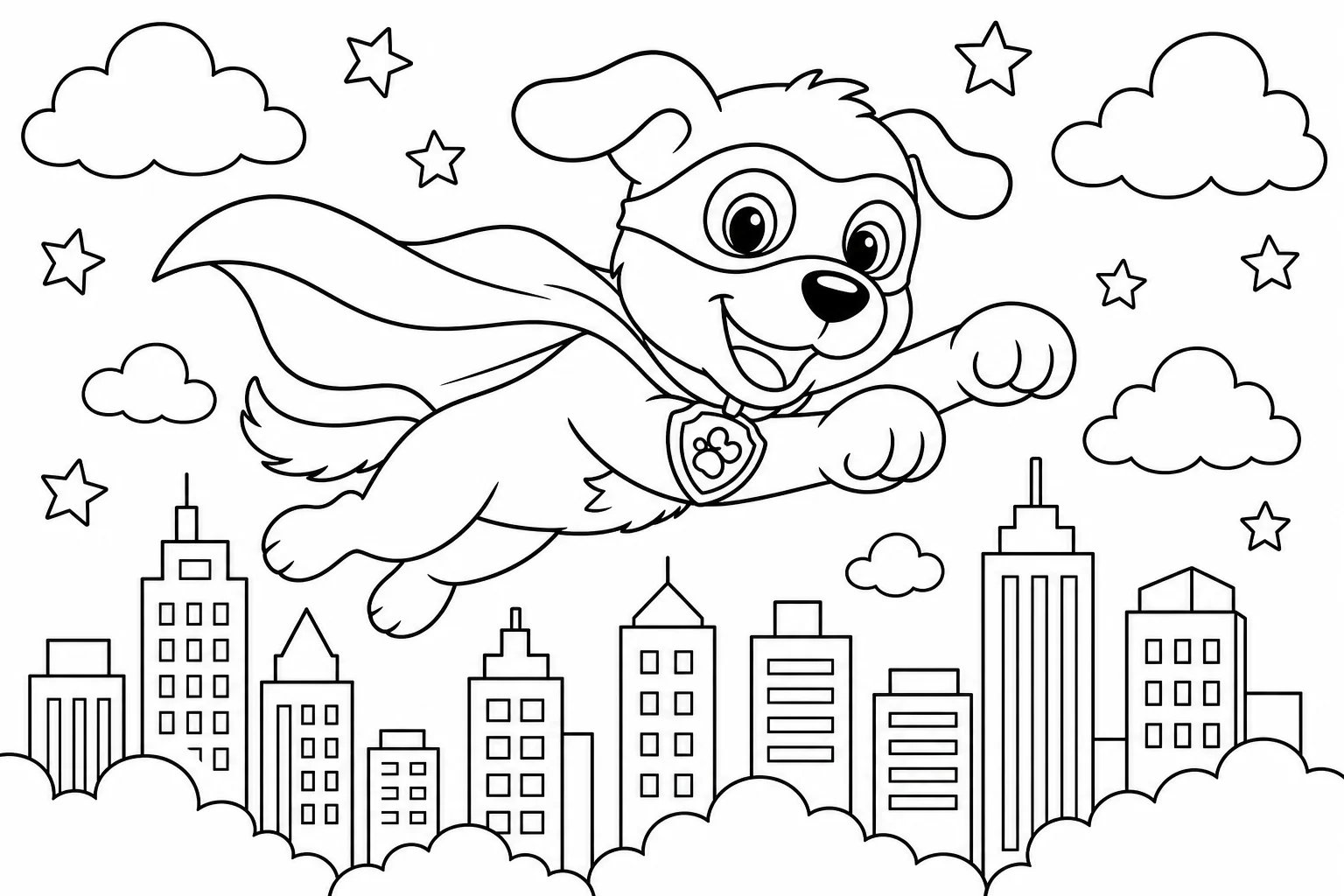 Dogs superhero dog — classic dogs coloring page (ages 5–10)
