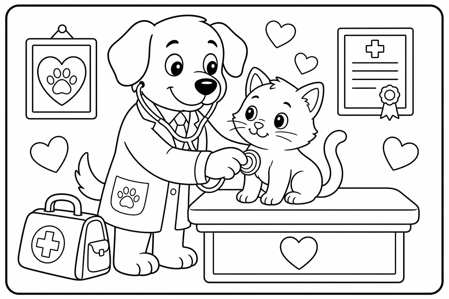 Dogs vet dog — classic dogs coloring page (ages 5–10)