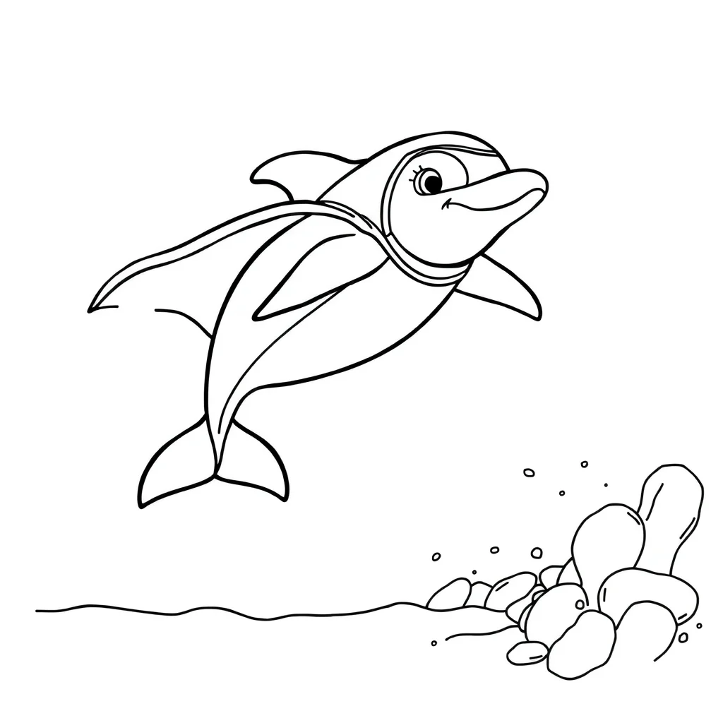 Dolphins a jumping dolphin in a superhero cape — classic dolphins coloring page (ages 5–10)