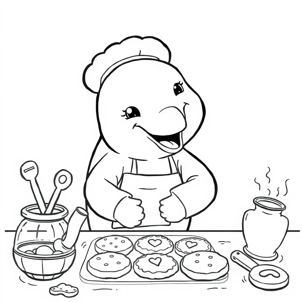 Dolphins a smiling dolphin baking cookies — classic dolphins coloring page (ages 5–10)