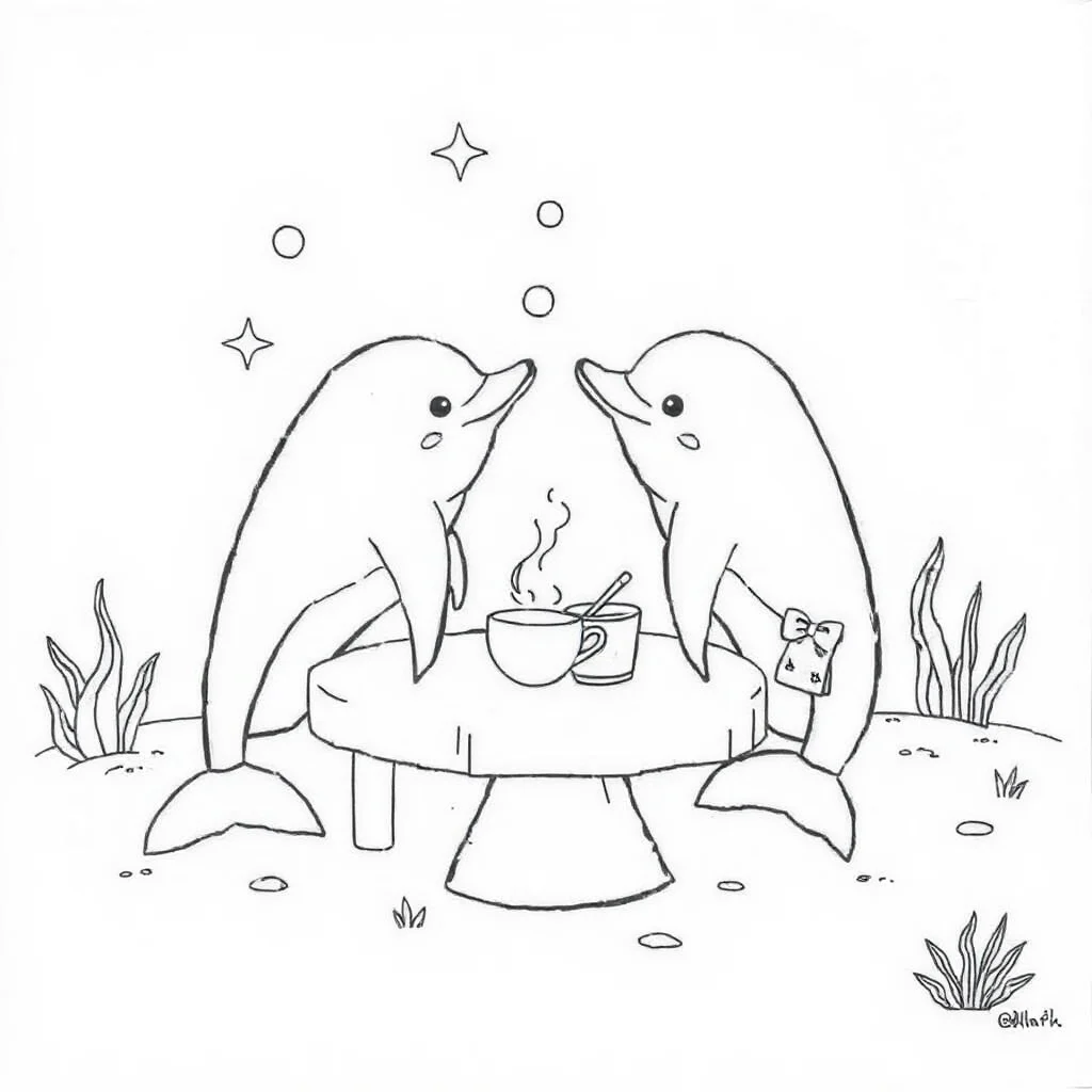 Dolphins two dolphins having a picnic — classic dolphins coloring page (ages 5–10)