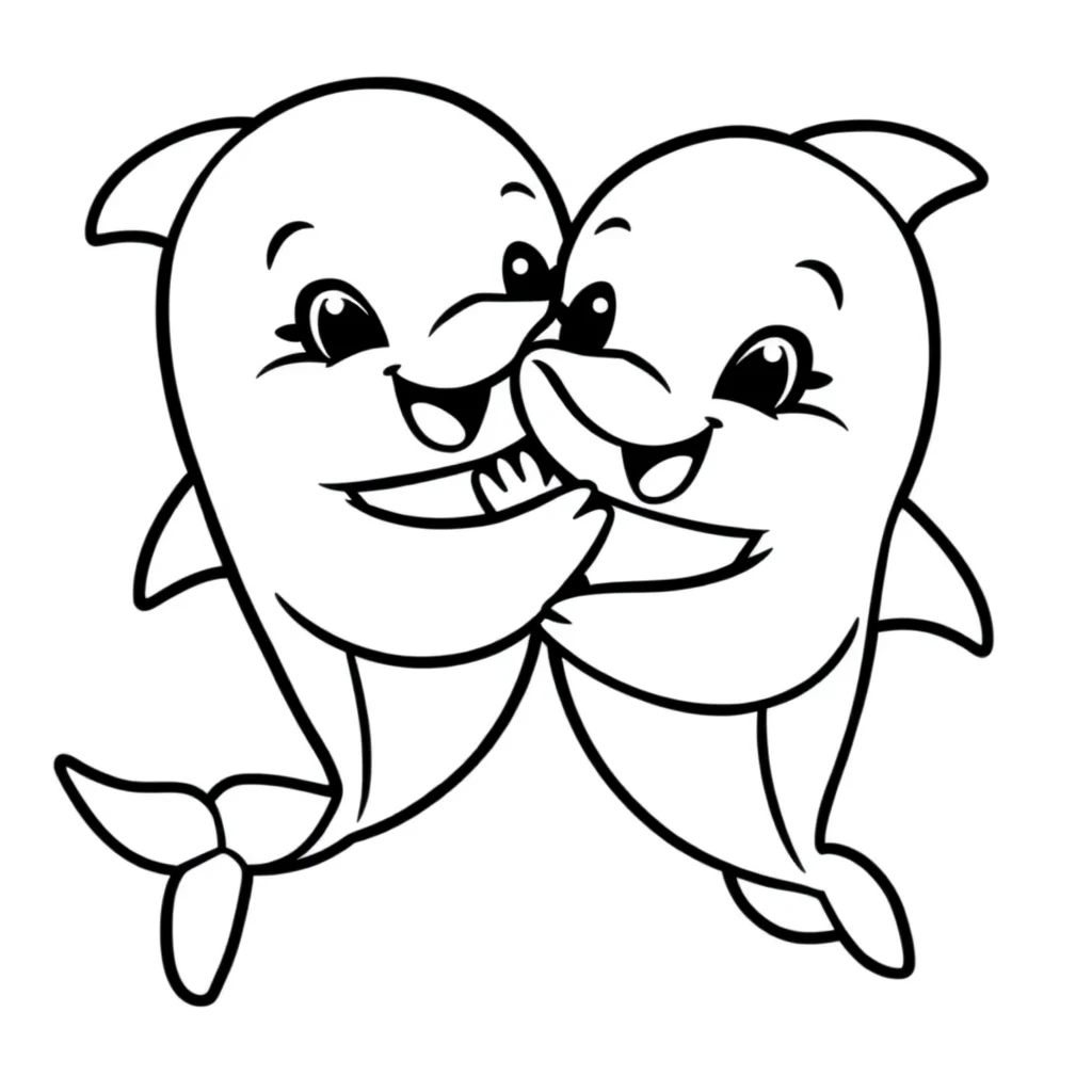 Dolphins two dolphins hugging a friend — easy dolphins coloring page (ages 2–5)