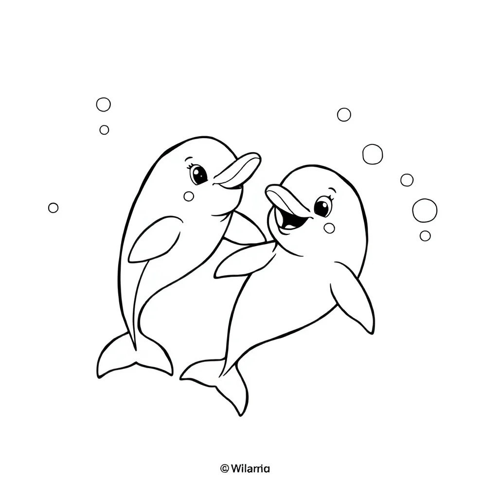 Dolphins two dolphins — easy dolphins coloring page (ages 2–5)