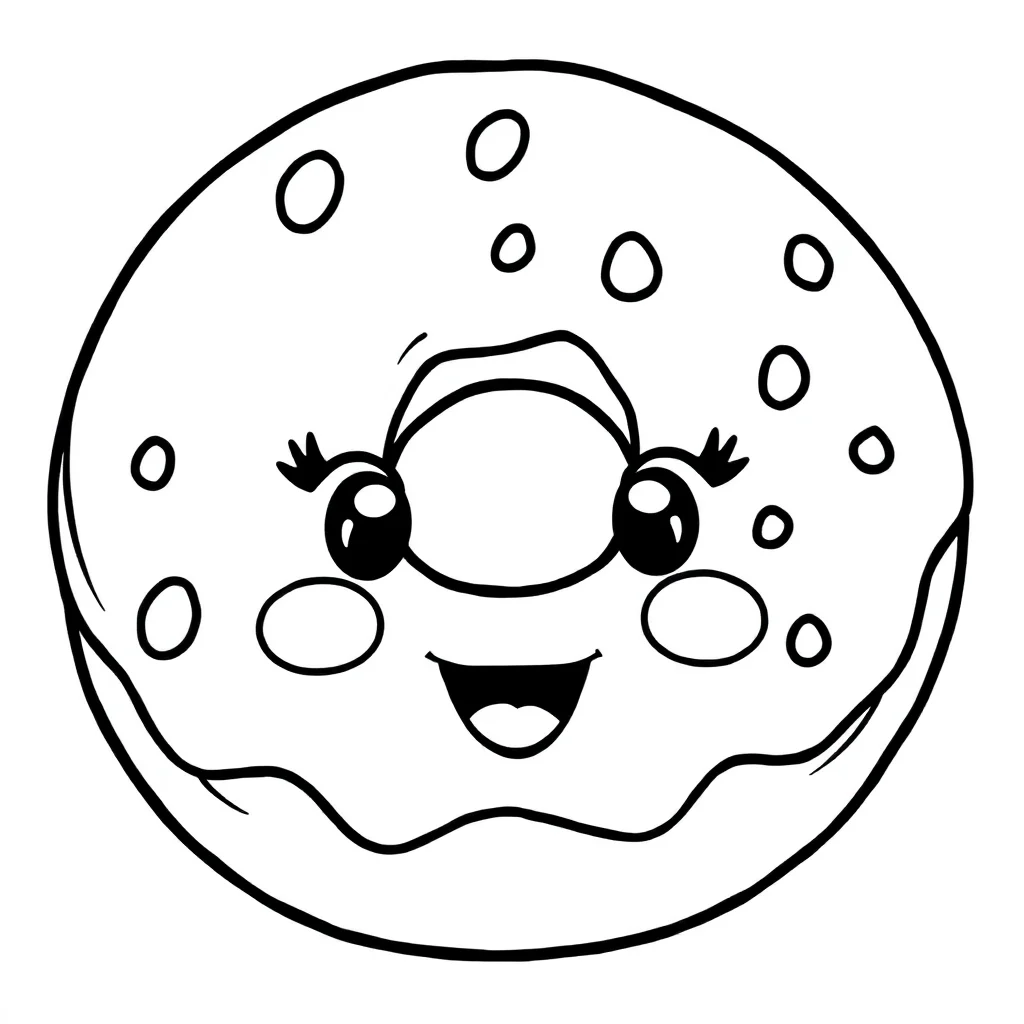 Donuts a cute donut with a face — easy donuts coloring page (ages 2–5)
