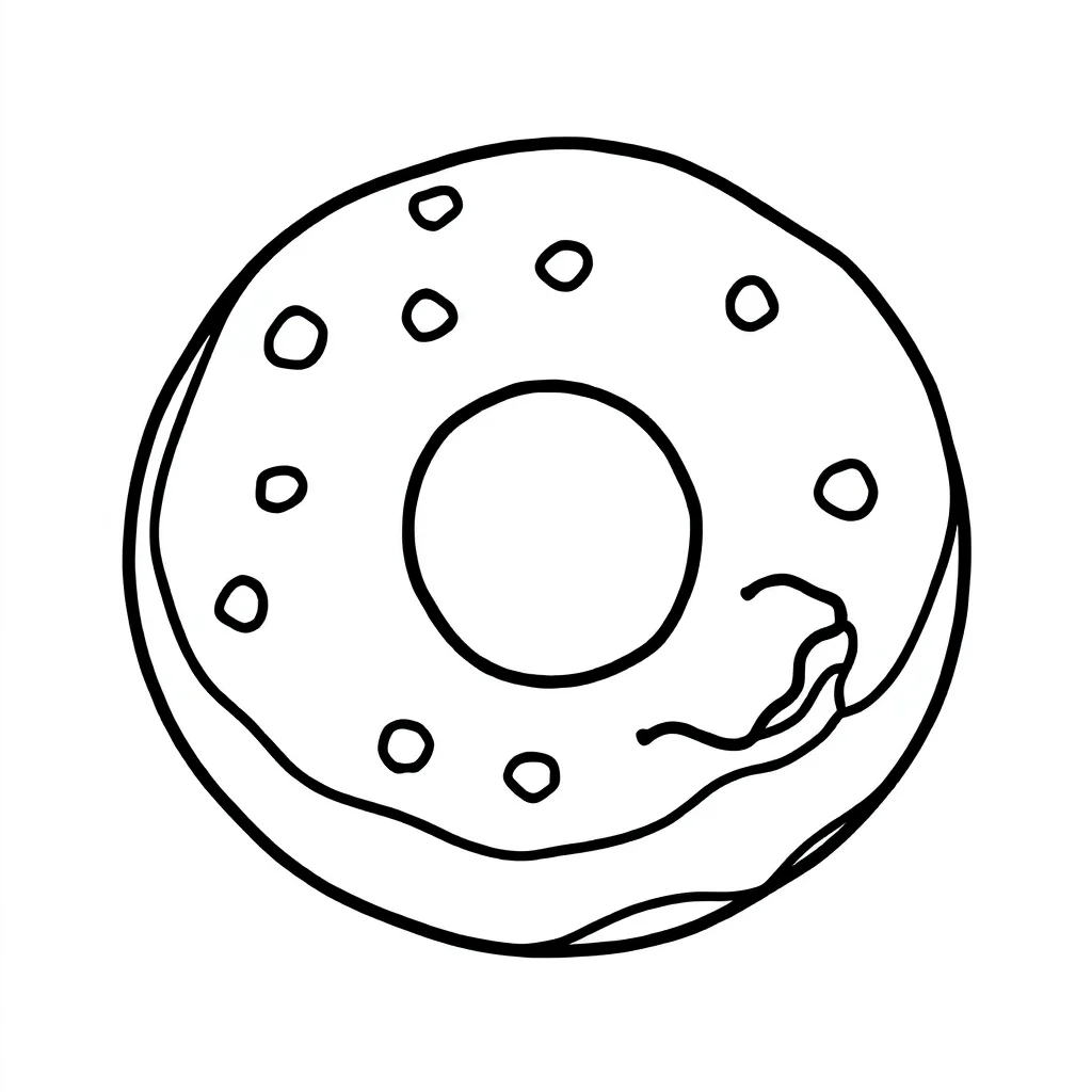 Donuts a donut with a bite — easy donuts coloring page (ages 2–5)