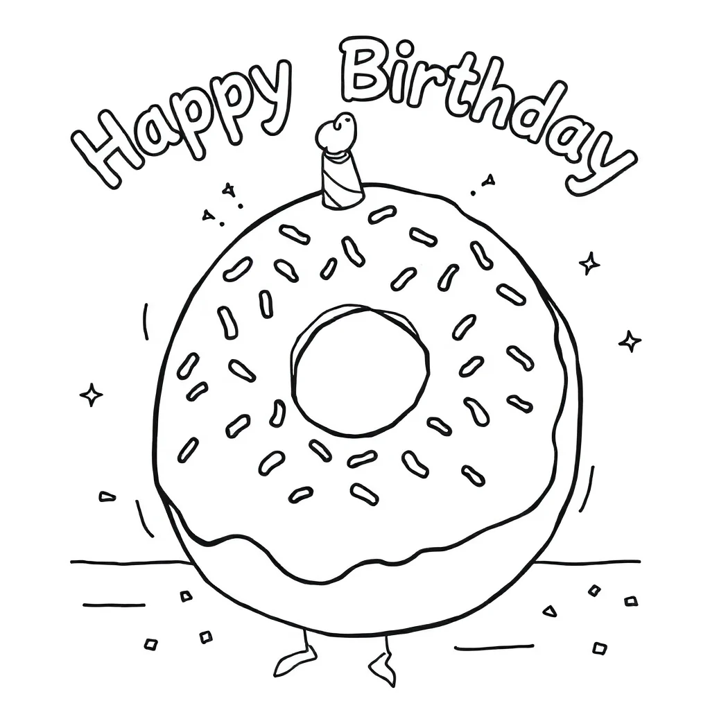 Donuts a donut with sprinkles celebrating a birthday — classic donuts coloring page (ages 5–10)