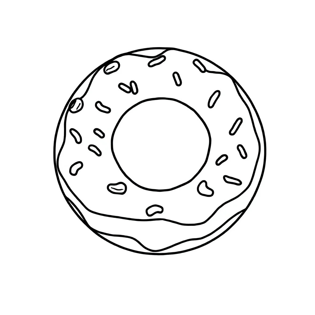 Donuts a donut with sprinkles running — easy donuts coloring page (ages 2–5)