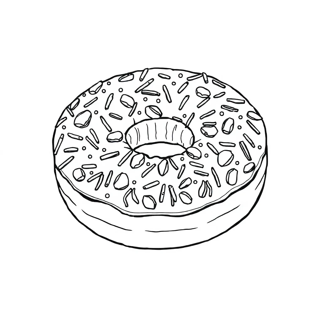 Donuts a donut with sprinkles sitting — detailed donuts coloring page (ages 9+ & adults)