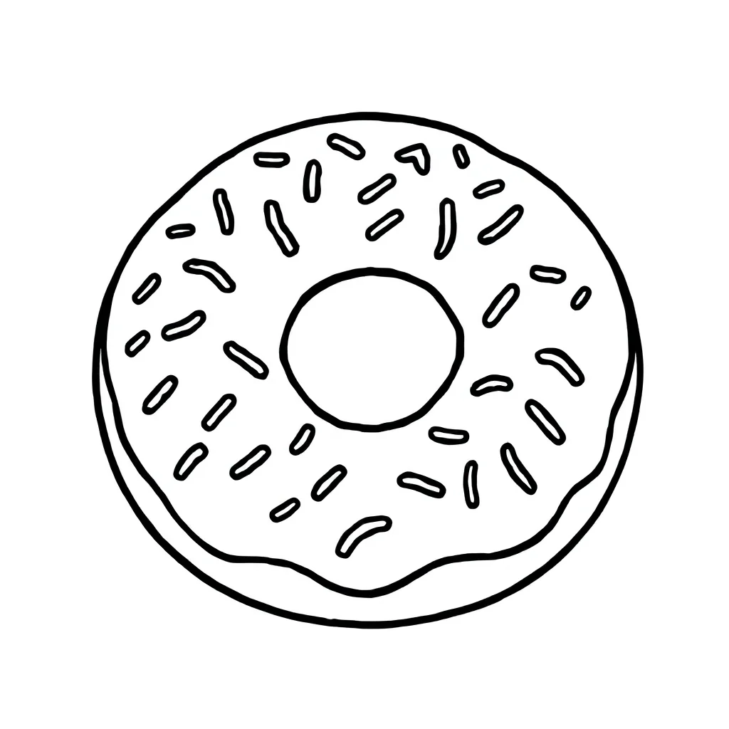 Donuts a donut with sprinkles — easy donuts coloring page (ages 2–5)