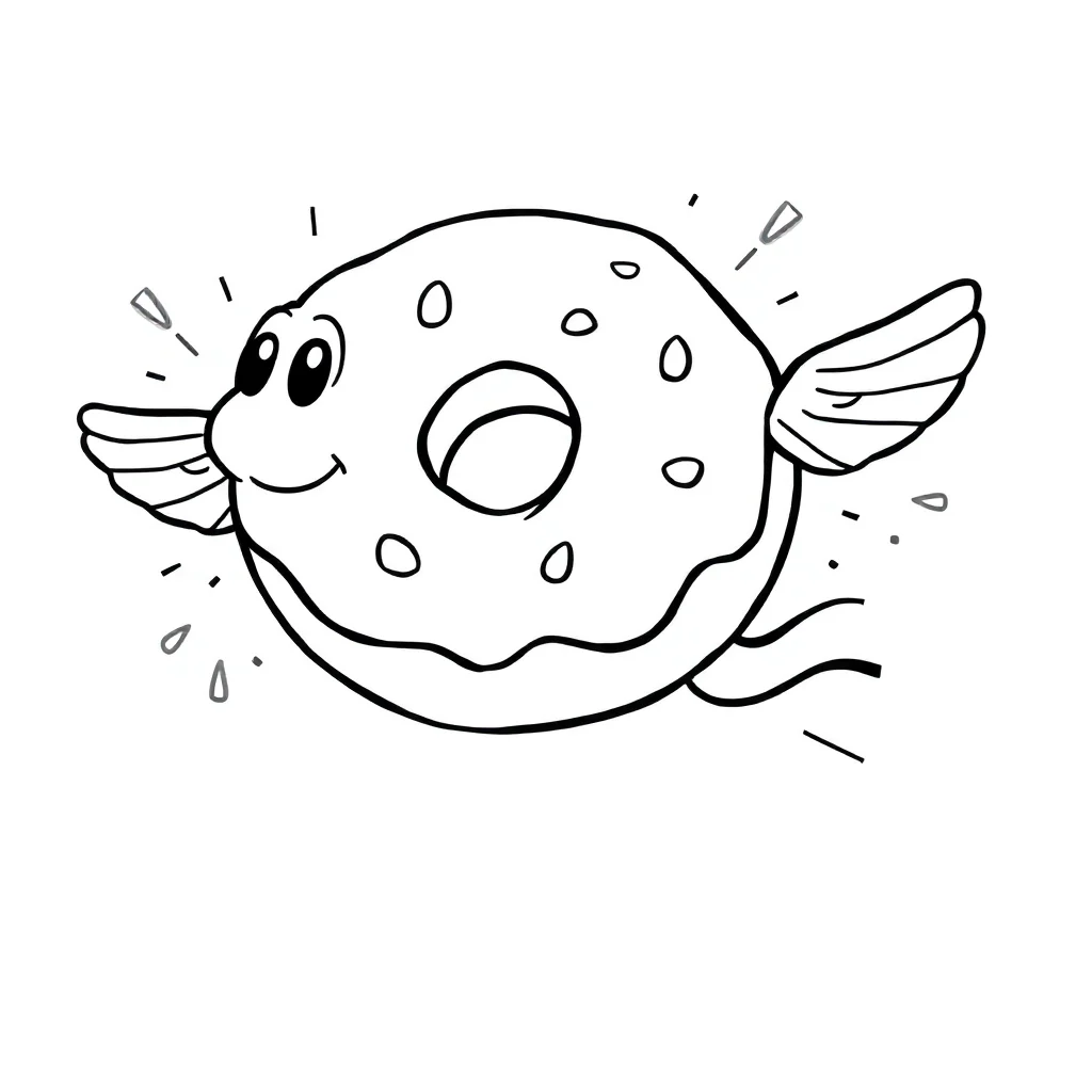 Donuts a glazed donut flying — easy donuts coloring page (ages 2–5)